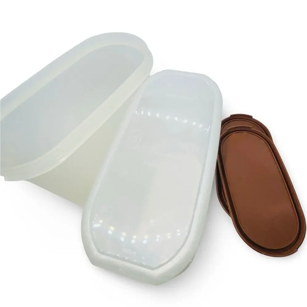 Tupperware Modular Mates Oval 3 Containers Brown Lids 7.25 Cups 1613 1616 Set x2